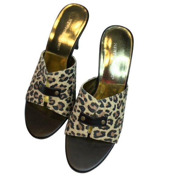 Ladies Women Animal Print Suede Low Kitten Heels Slip On Party Heels Size 8 u - Picture 1 of 6